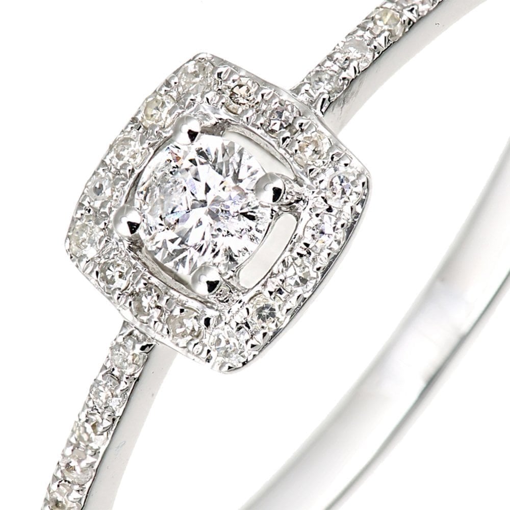 9ct White Gold 0.21 Carat Natural Diamond Halo Engagement Ring, I1-I2 H-I