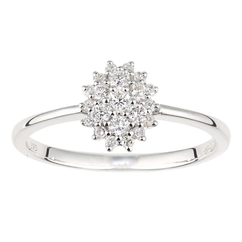 9ct White Gold 0.25 Carat Natural Diamond Cluster Ring, I1 H-I