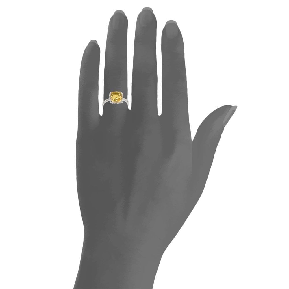 2 Carats Citrine Cushion and Diamond Halo Ring in 9ct White Gold