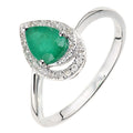9ct White Gold 0.65ct Pear Emerald and 0.10ct Diamond Teardrop Cluster Ring
