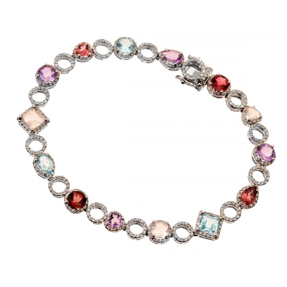 18 ct White Gold 1.3ct Diamond & Multi Gemstone Bracelet