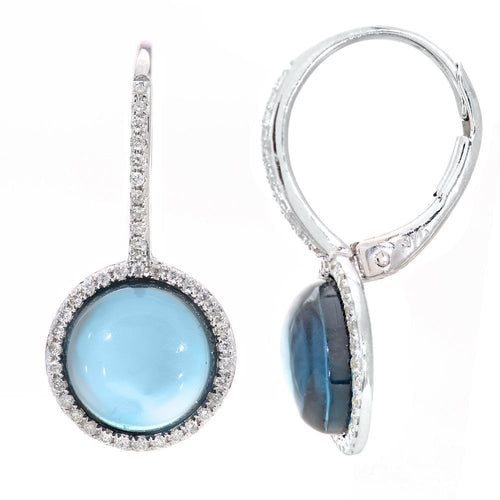 London Blue Topaz Halo Drop Earrings 9ct White Gold | Prime Jewellery