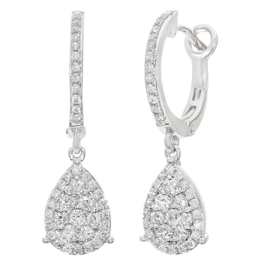 Diamond Cluster Hoop Earrings 18ct White Gold | Prime Jewellery