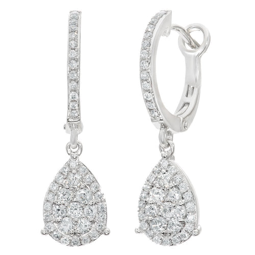 Diamond Cluster Hoop Earrings 18ct White Gold | Prime Jewellery