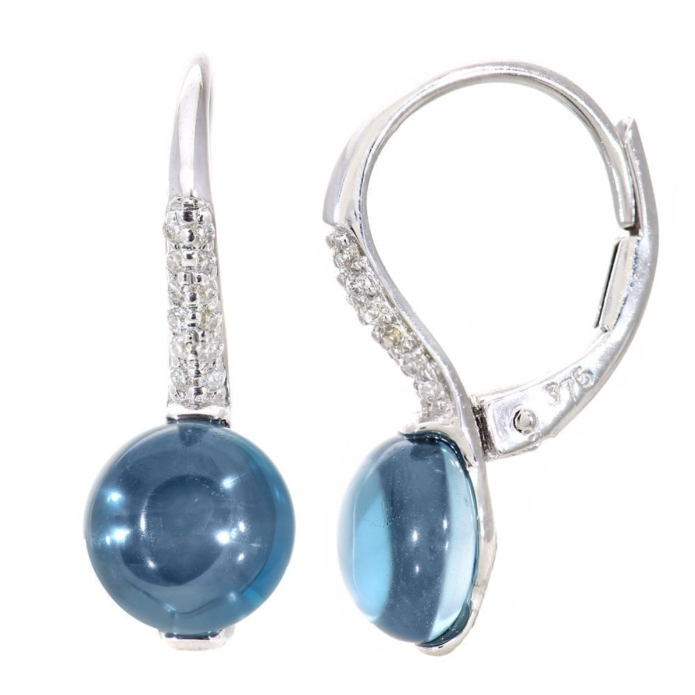 9ct White Gold 3.3ct London Blue Topaz and Diamond Drop Earrings