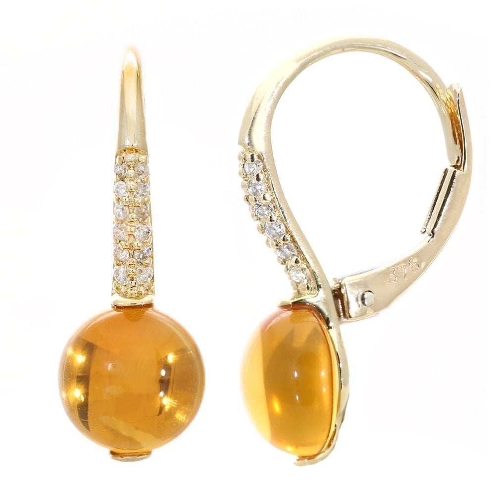 9ct Yellow Gold 2.35ct Citrine and Diamond Drop Earrings