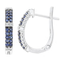 Round Natural Blue Sapphire and Diamond Small Hoop Earrings