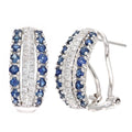 Round Natural Blue Sapphire and Diamond Small Hoop Earrings