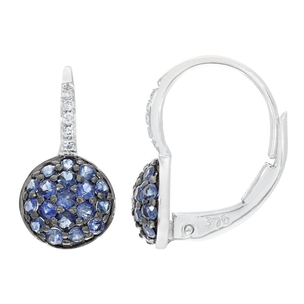 0.58 Ct Round Natural Blue Sapphire and Diamond Disc Hoop Earrings in 9ct White Gold