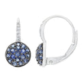 0.58 Ct Round Natural Blue Sapphire and Diamond Disc Hoop Earrings in 9ct White Gold