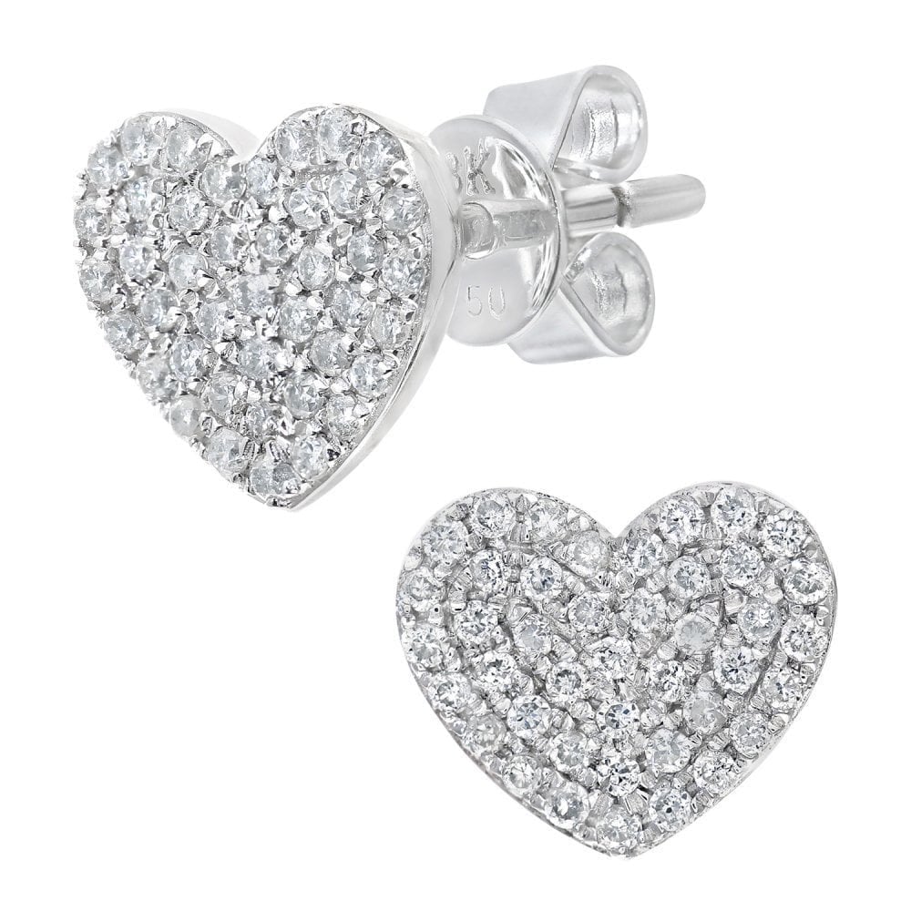 18ct White Gold 0.25ct Natural Diamond Heart Stud Earrings