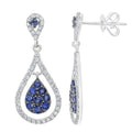 Round Natural Blue Sapphire and Diamond Drop Earrings in 18ct White Gold