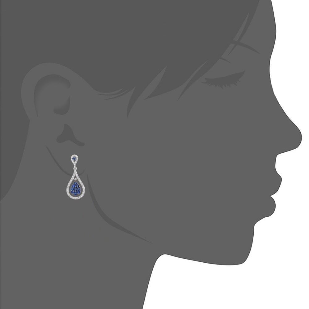 Round Natural Blue Sapphire and Diamond Drop Earrings in 18ct White Gold