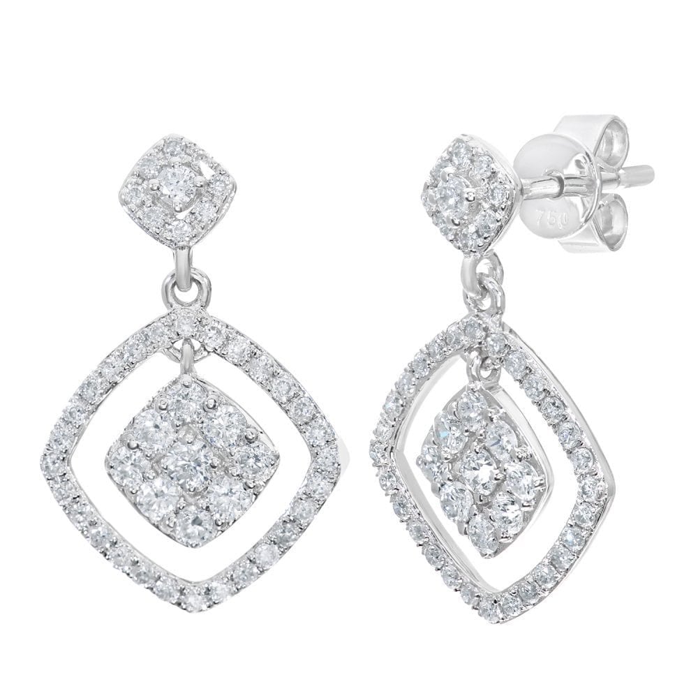 Diamond Halo Drop Earrings 18ct White Gold | Prime Jewellery