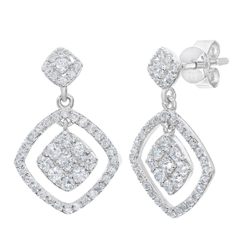 Diamond Halo Drop Earrings 18ct White Gold | Prime Jewellery