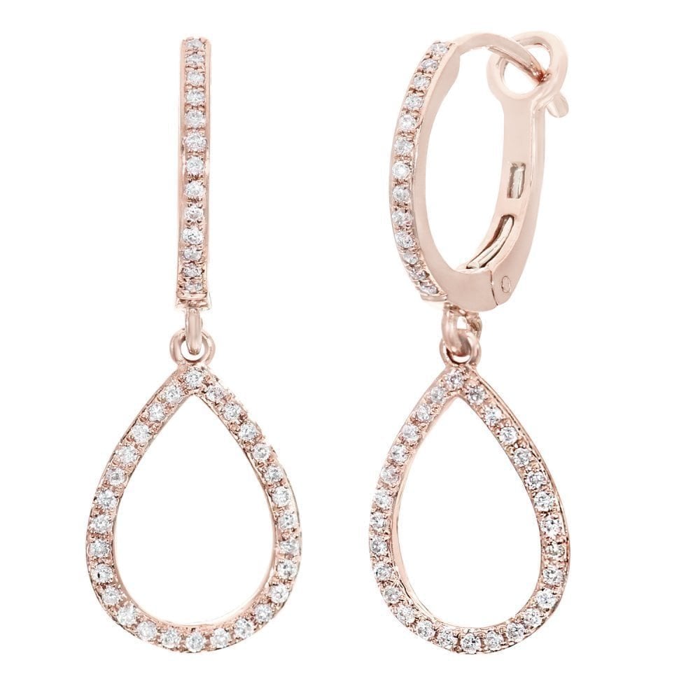 9ct Rose Gold 0.25 Carat Natural Diamond Drop Medium Hoop Earrings