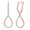 9ct Rose Gold 0.25 Carat Natural Diamond Drop Medium Hoop Earrings