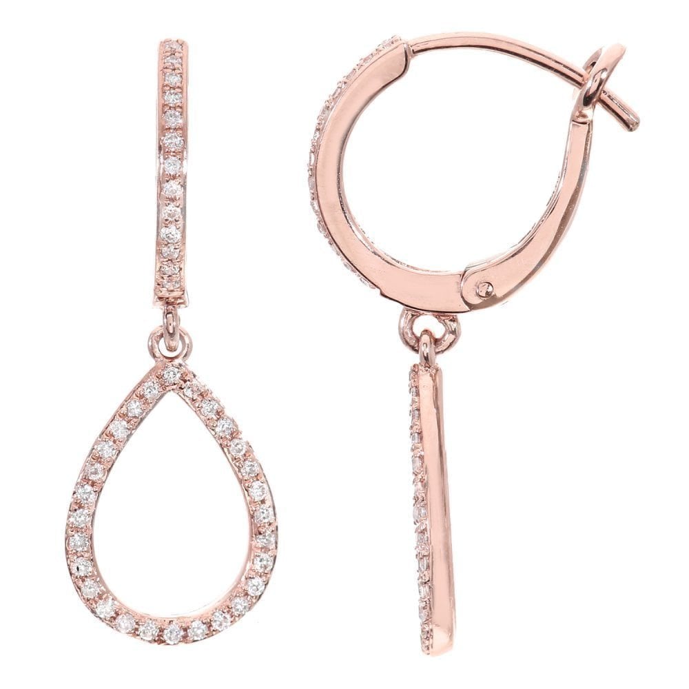 9ct Rose Gold 0.25 Carat Natural Diamond Drop Medium Hoop Earrings