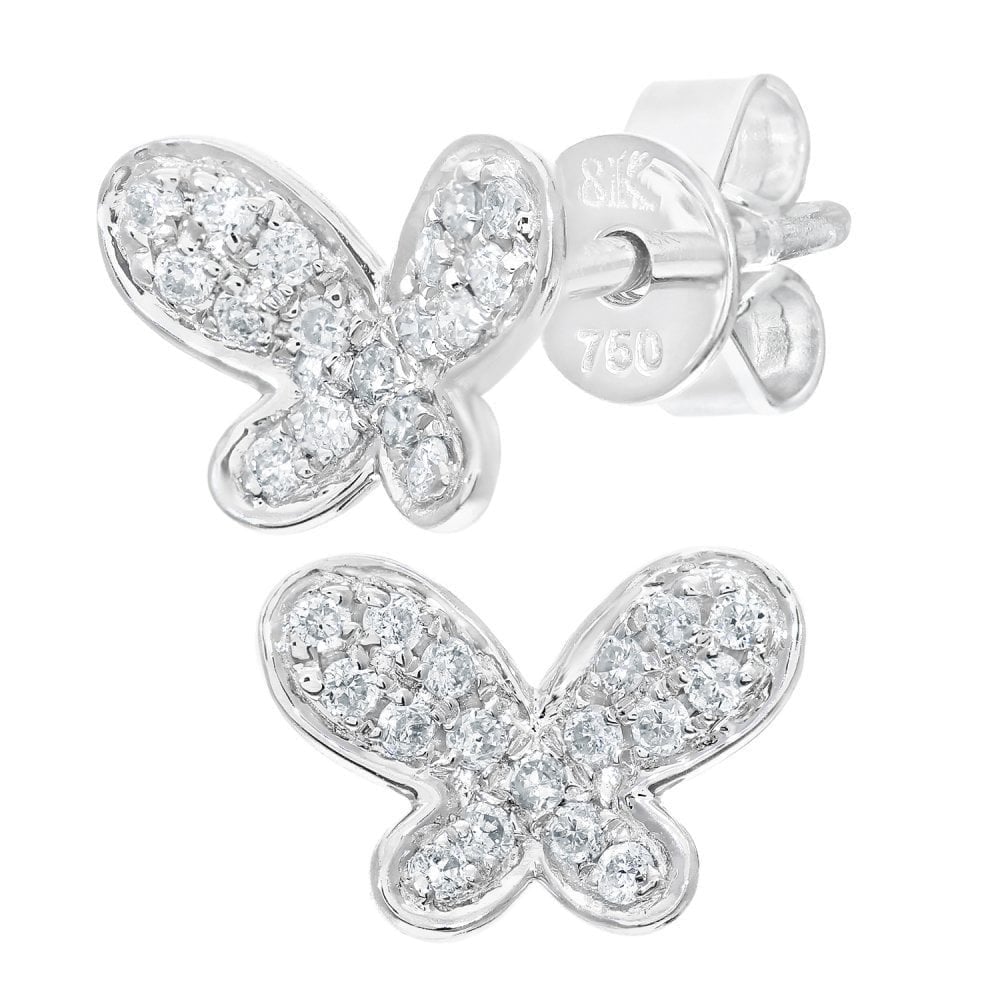 Diamond Butterfly Stud Earrings 18ct White Gold | Prime Jewellery