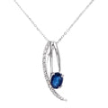 0.67 Ct Oval Natural Blue Sapphire and Diamond Necklace with Chain in 9ct White Gold Size 18 Inches