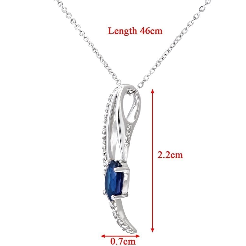 0.67 Ct Oval Natural Blue Sapphire and Diamond Necklace with Chain in 9ct White Gold Size 18 Inches