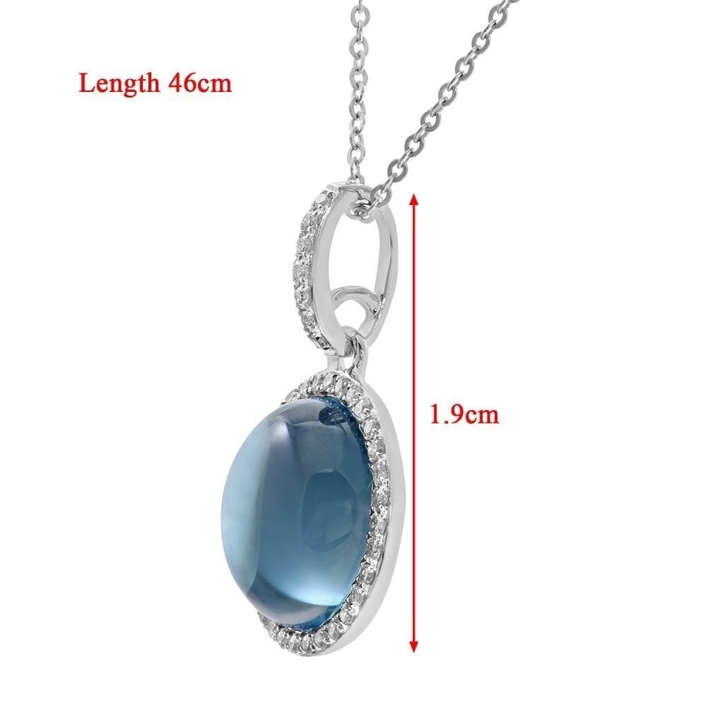 London Blue Topaz Halo Necklace in 9ct White Gold