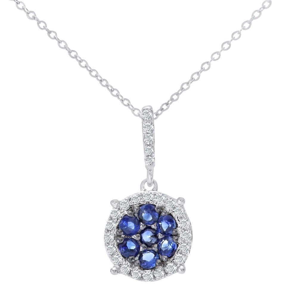 Blue Sapphire Cluster Necklace 9ct White Gold | Prime Jewellery