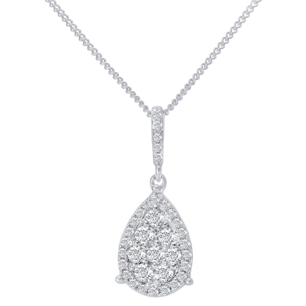 Diamond Cluster Necklace 18ct White Gold | Prime Jewellery