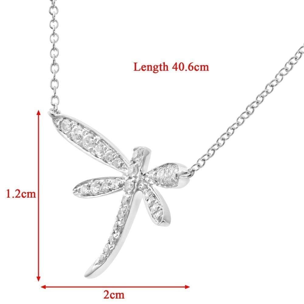 9ct White Gold 0.15 Carat Natural Diamond Dragonfly Necklace