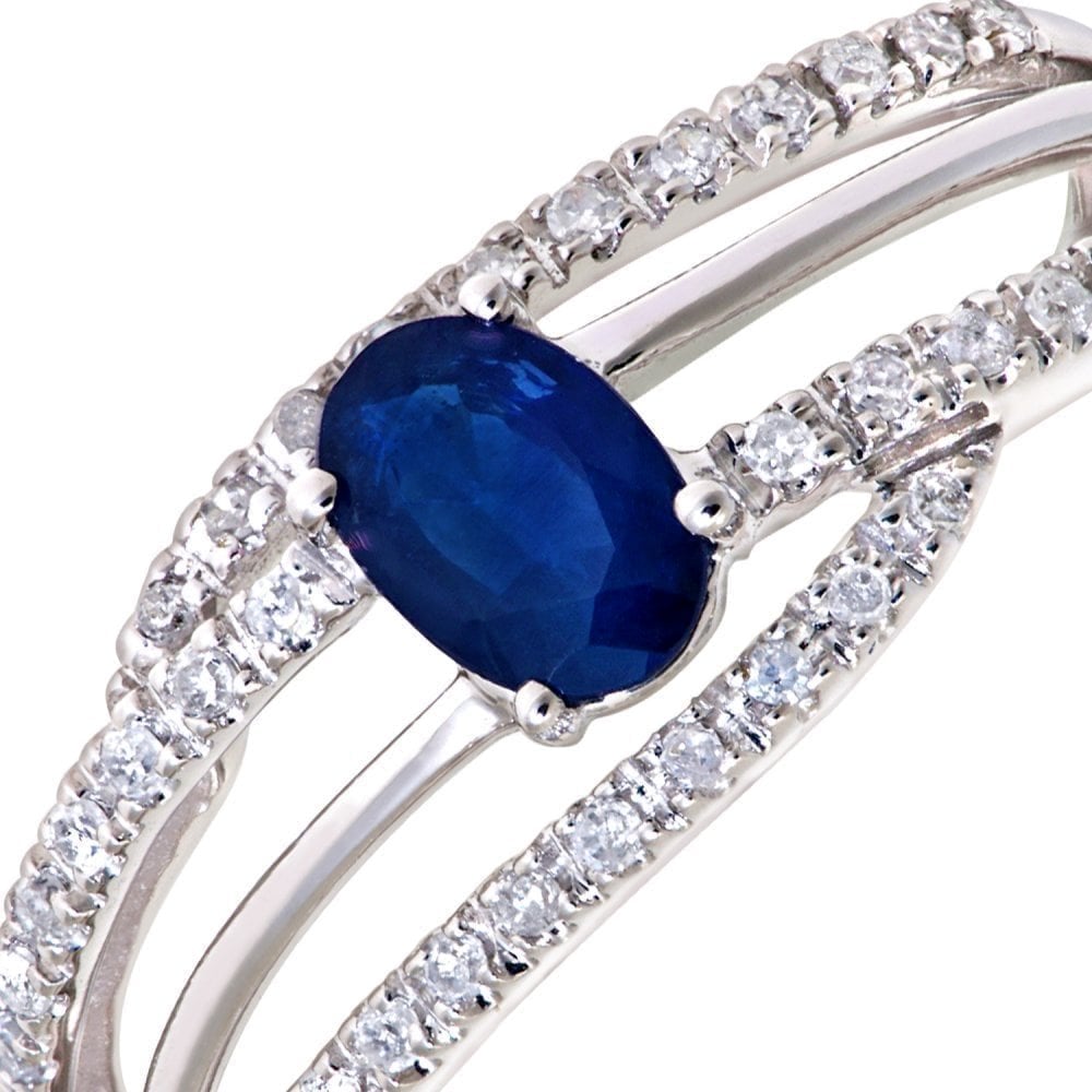 0.8 Ct Oval Natural Blue Sapphire and Diamond Cocktail & Dress Ring in 9ct White Gold
