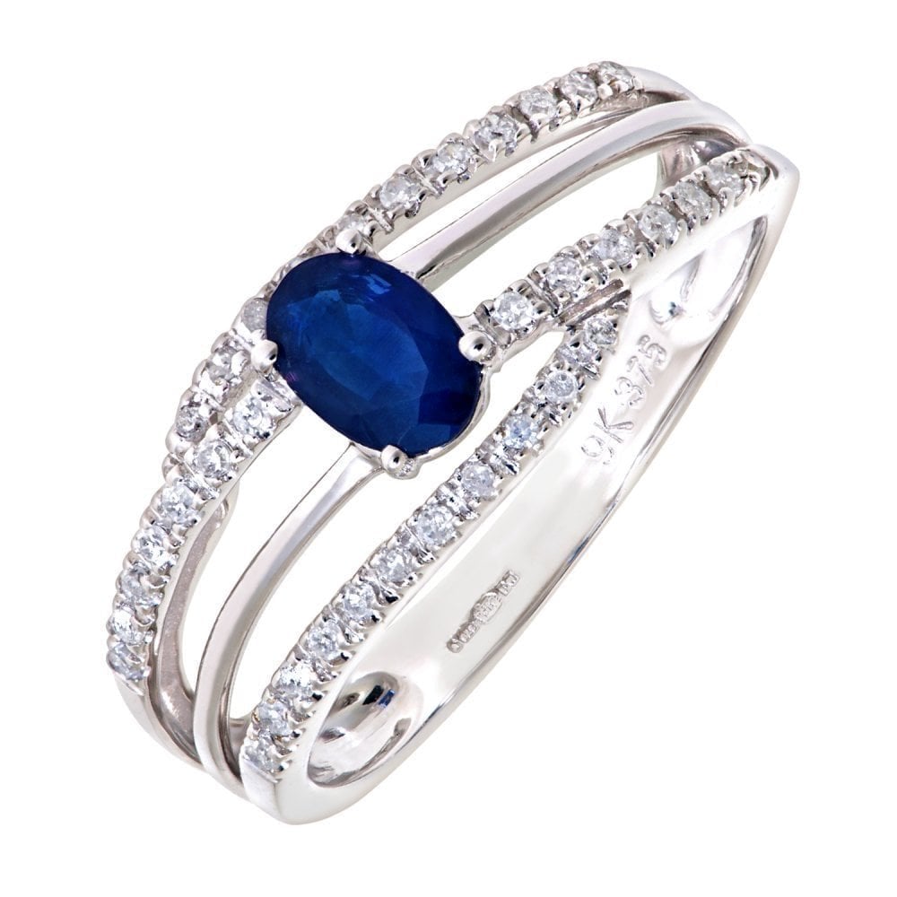 0.8 Ct Oval Natural Blue Sapphire and Diamond Cocktail & Dress Ring in 9ct White Gold