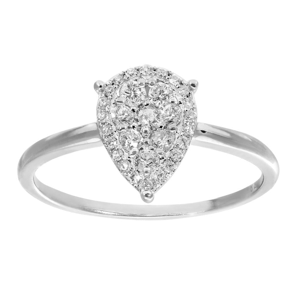 18ct White Gold 0.30 Carat Natural Diamond Cluster Pear Ring, I1 H-I