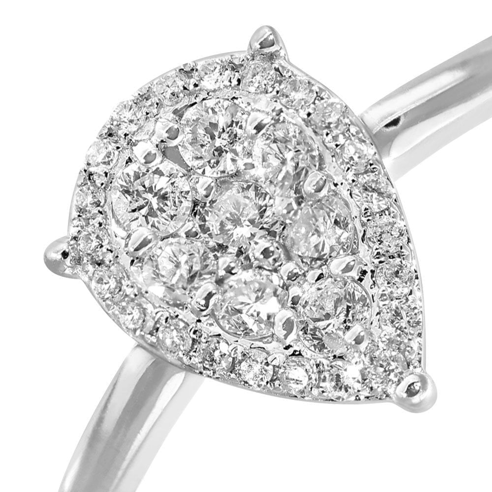 18ct White Gold 0.30 Carat Natural Diamond Cluster Pear Ring, I1 H-I