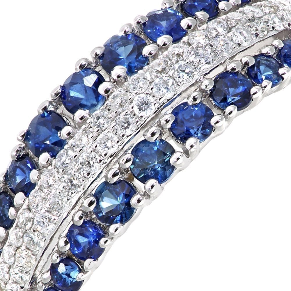 1.1 Ct Round Natural Blue Sapphire and Diamond Eternity Ring in 9ct White Gold