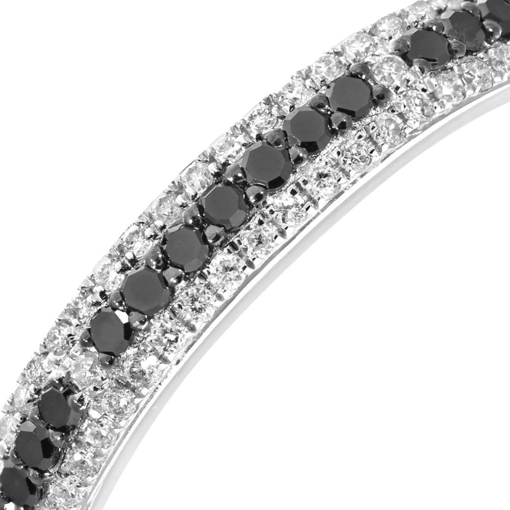 9ct White Gold 0.33 Carat Natural Black and White Diamond Half Eternity Band Ring, I1 H-I