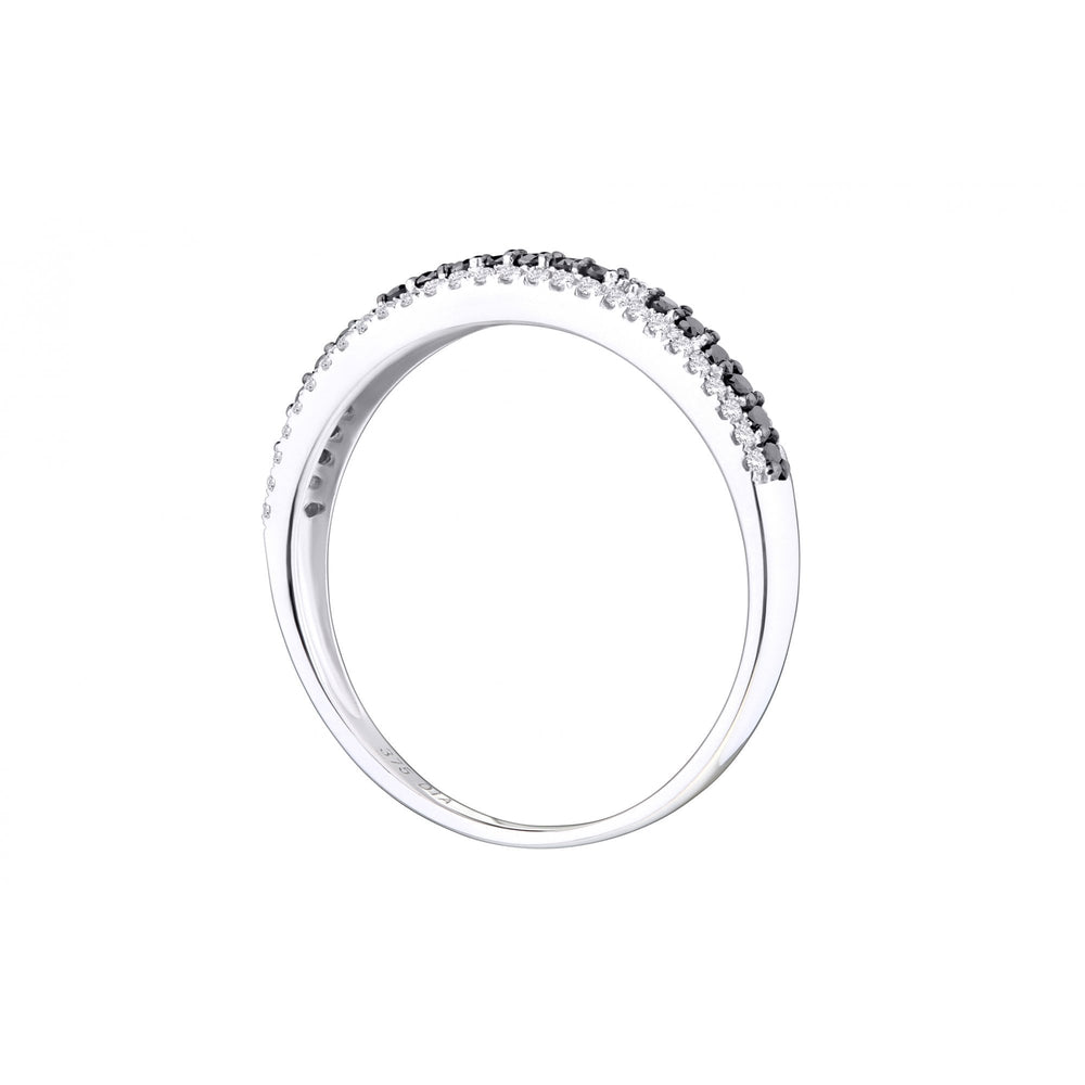 9ct White Gold 0.33 Carat Natural Black and White Diamond Half Eternity Band Ring, I1 H-I