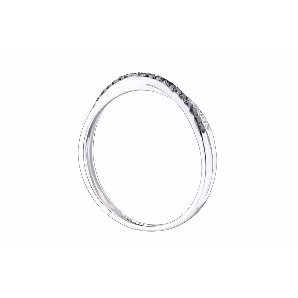 9ct White Gold 0.20 Carat Natural Black and White Diamond Criss Cross Band Ring, I1 H-I