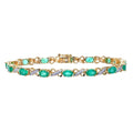 9ct Yellow Gold Oval Emerald and 0.07ct Diamond Bracelet