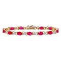 9ct Yellow Gold Oval Ruby and 0.07ct Diamond Bracelet