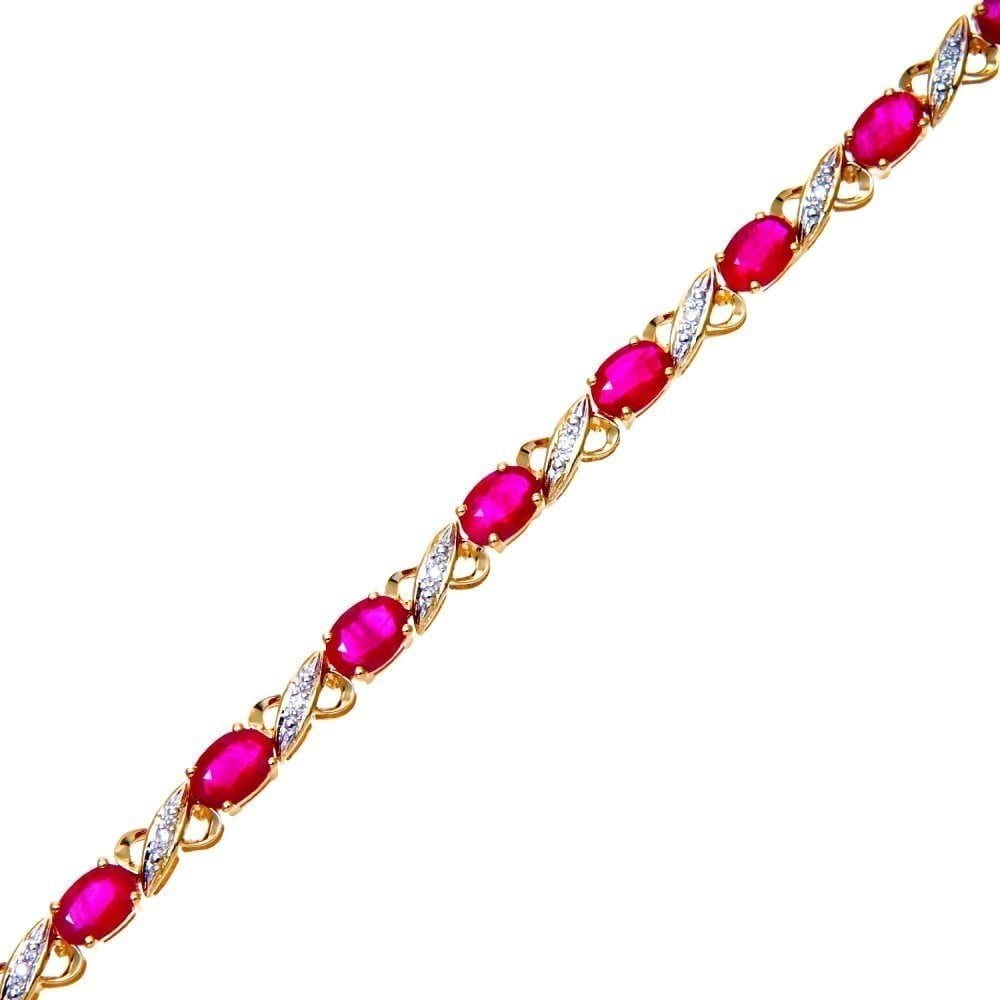9ct Yellow Gold Oval Ruby and 0.07ct Diamond Bracelet