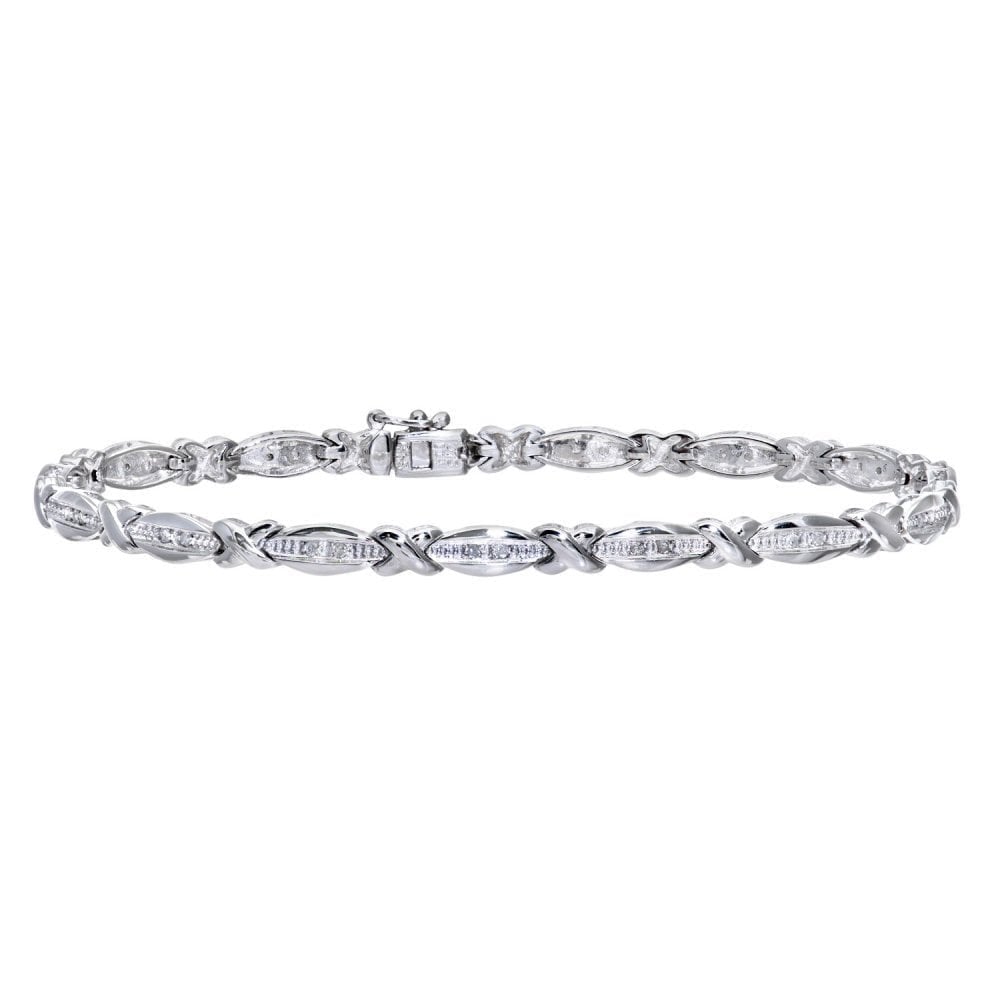 9ct White Gold 0.15 Carat Natural Diamond Criss-Cross Bracelet