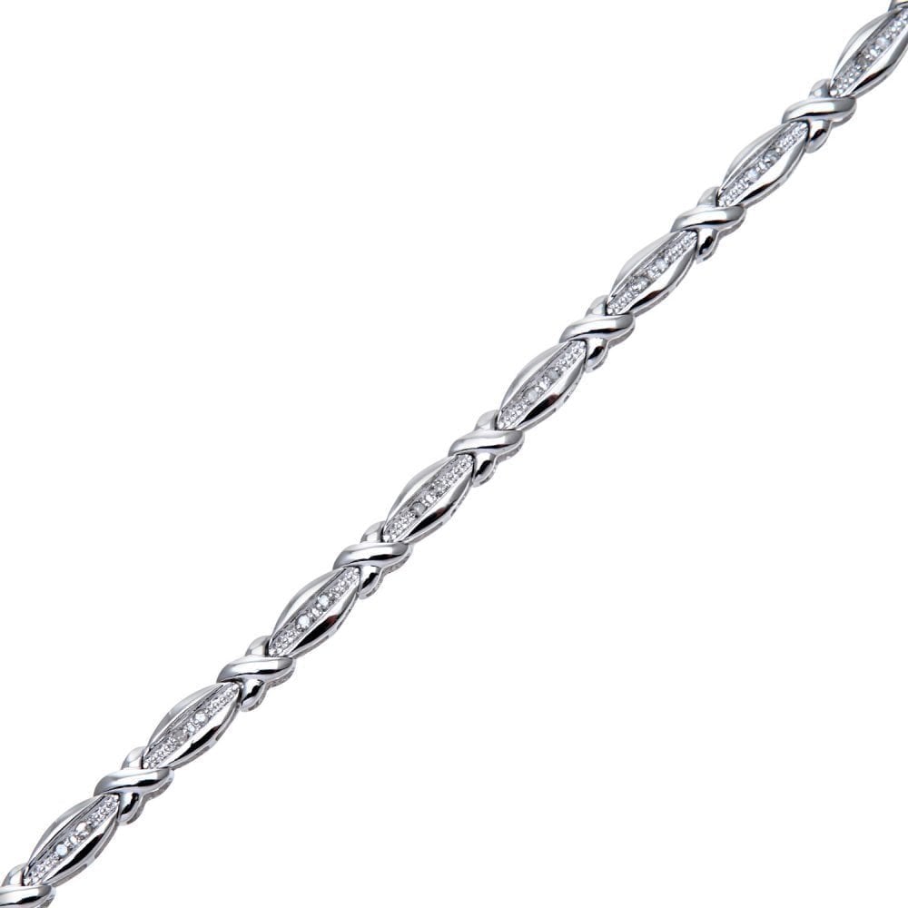 9ct White Gold 0.15 Carat Natural Diamond Criss-Cross Bracelet