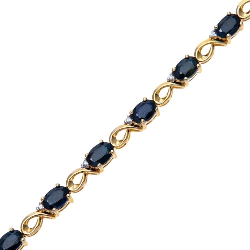 Oval Natural Black Sapphire and Diamond Bracelet in 9ct Yellow Gold