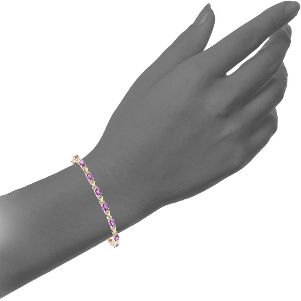 9ct Yellow Gold Oval Amethyst and 0.13ct Diamond Bracelet