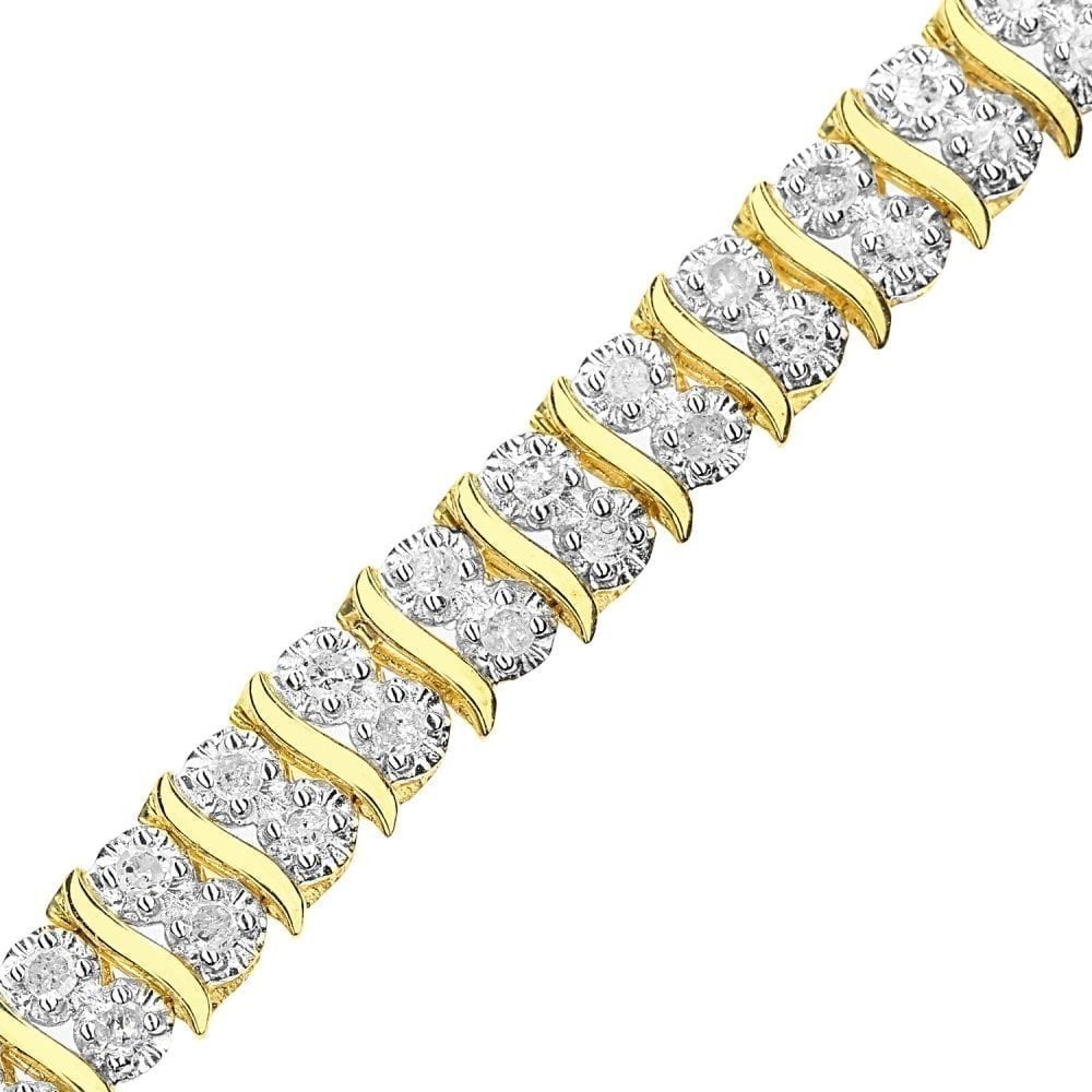 9ct Gold 2 Carat Natural Diamond Flames Tennis Bracelet