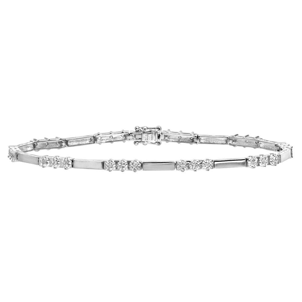 9ct White Gold 0.10 Carat Natural Diamond Trilogy Bar Bracelet