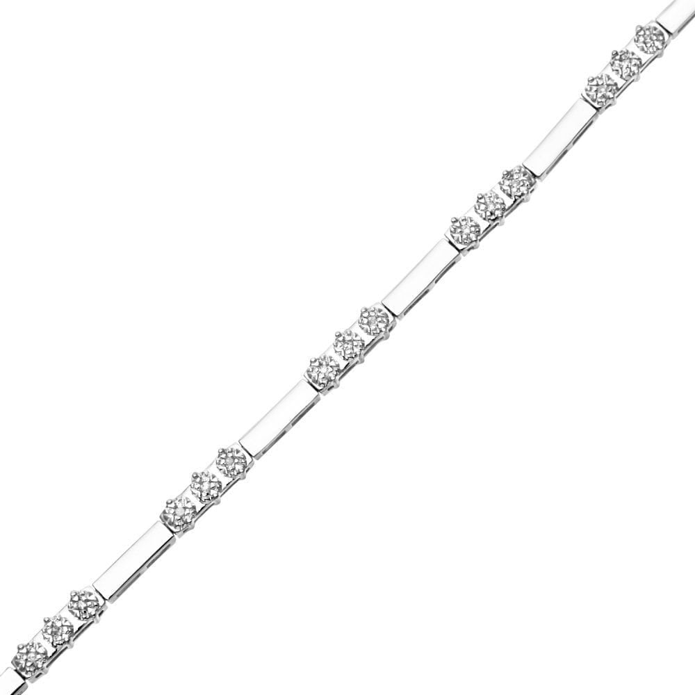 9ct White Gold 0.10 Carat Natural Diamond Trilogy Bar Bracelet