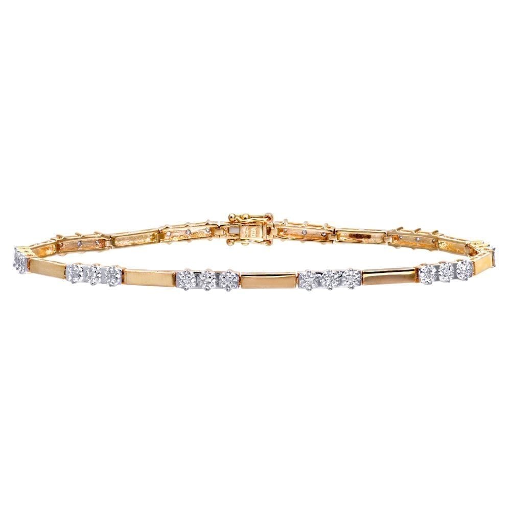 9ct Gold 0.10 Carat Natural Diamond Trilogy Bar Bracelet