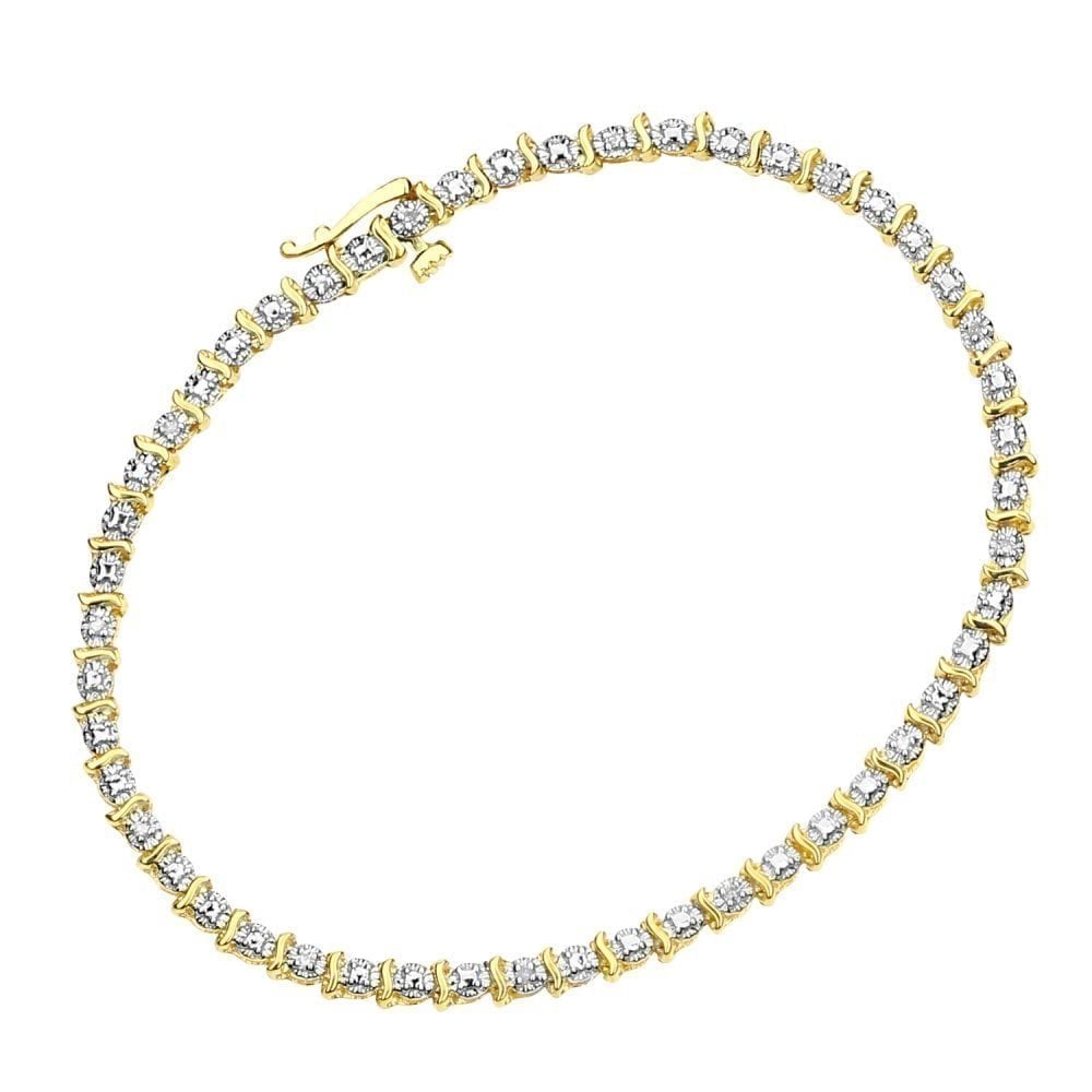 9ct Gold 0.10 Carat Natural Diamond Tennis Bracelet