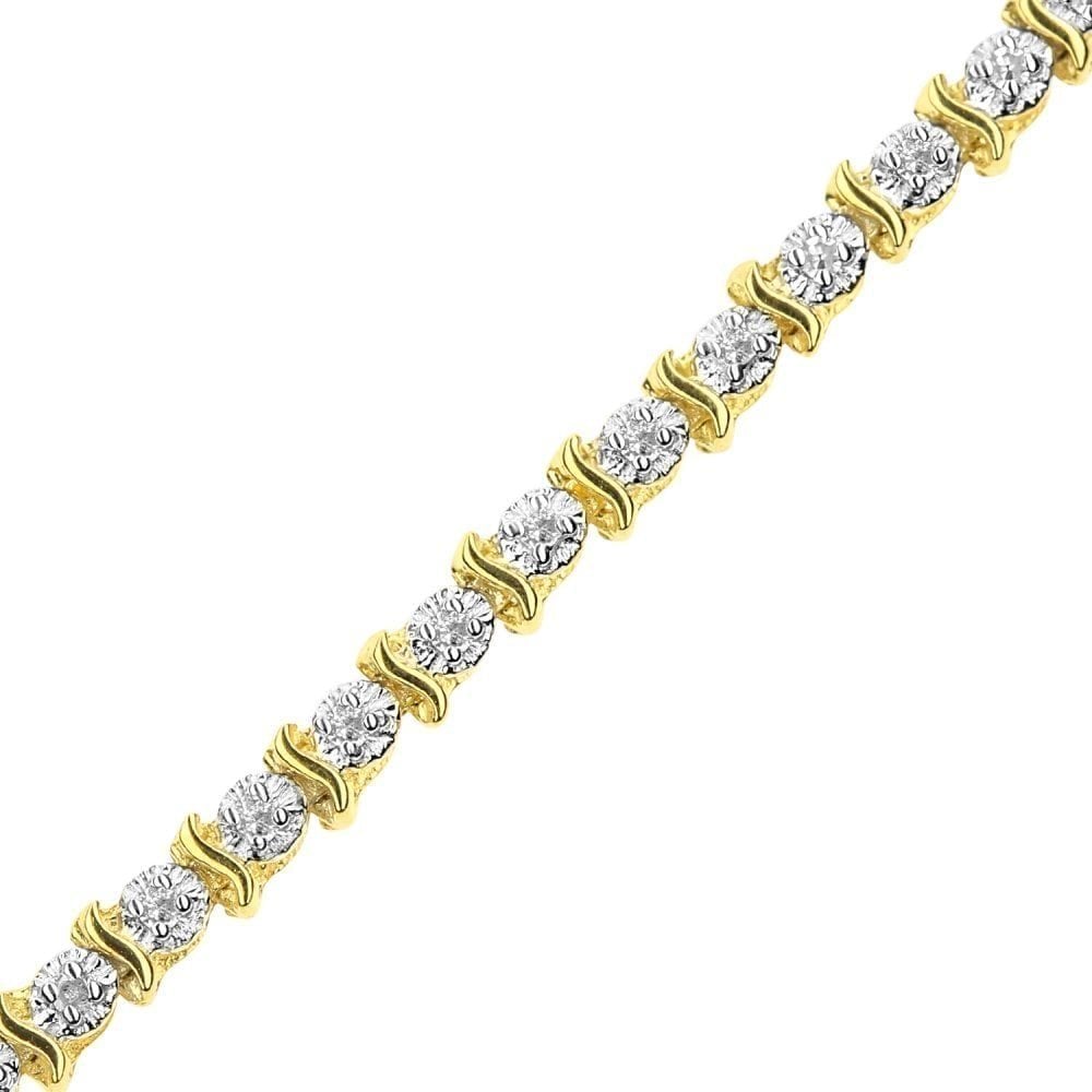 9ct Gold 0.10 Carat Natural Diamond Tennis Bracelet